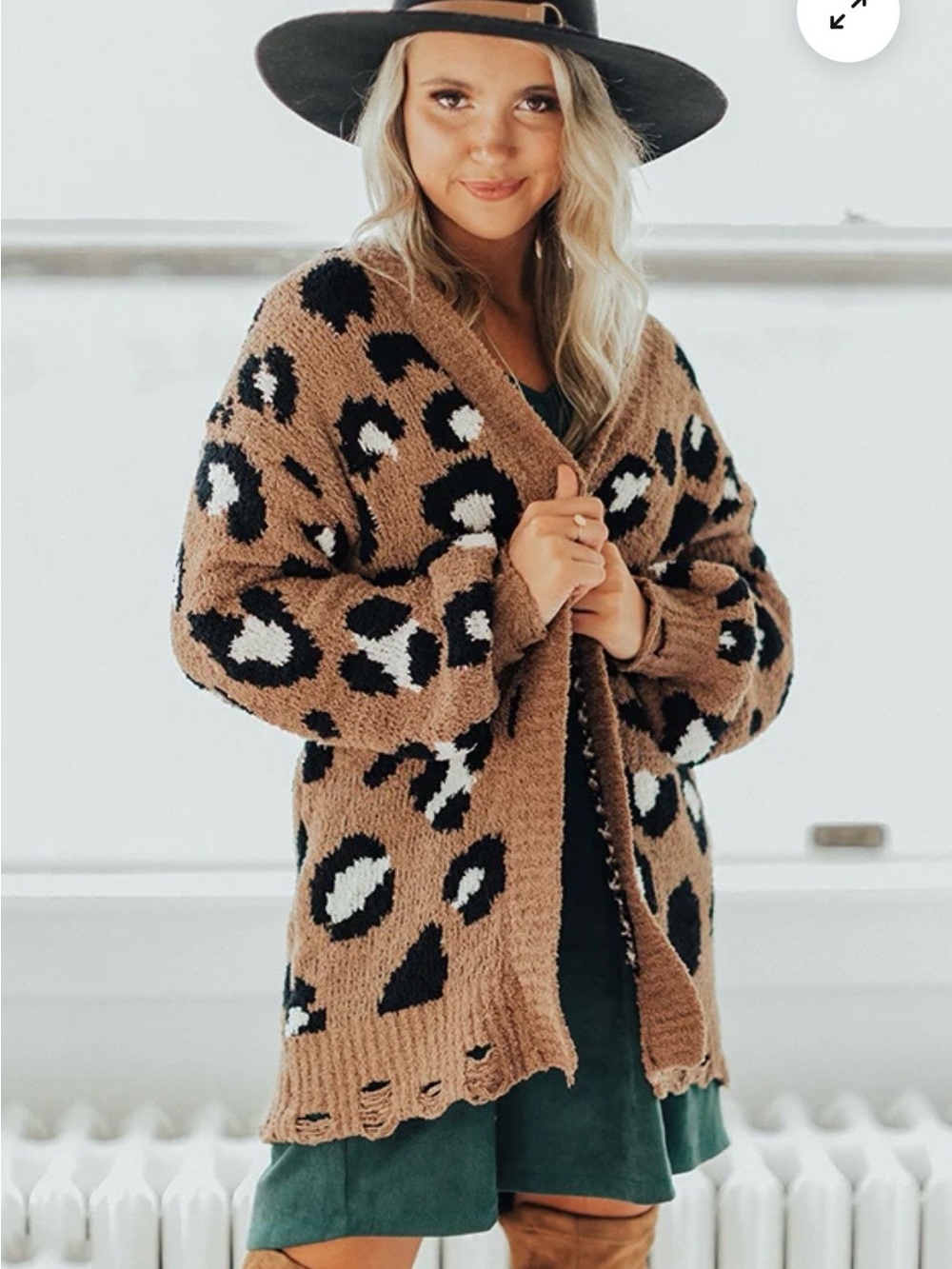 NEW IN LEOPARD PRINT DISTRESSED CARDIGAN (MOCHA) - Picture 5 of 12